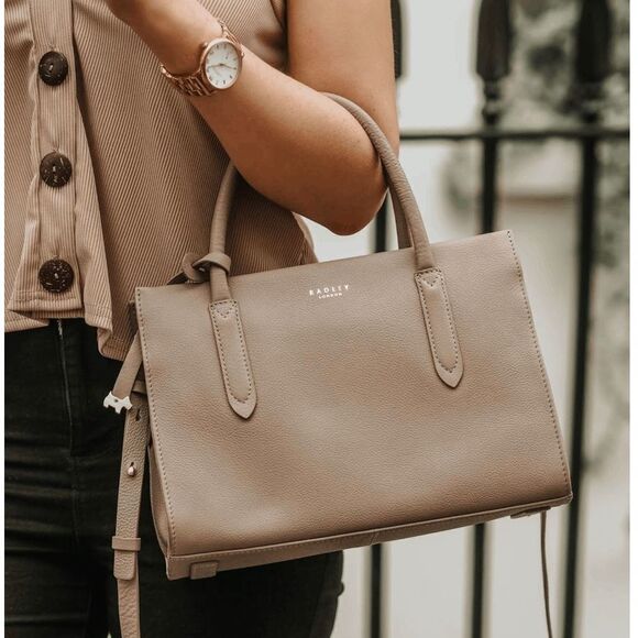 Radley London Liverpool Street Pebbled Leather Medium Satchel Handbag Light Brow - Picture 1 of 14